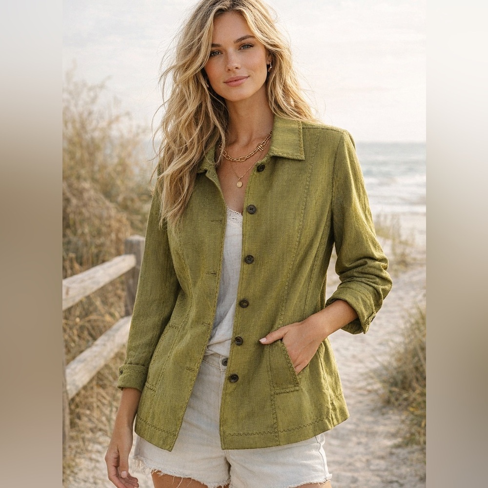 Coldwater Creek Olive Green Button-Front Jacket